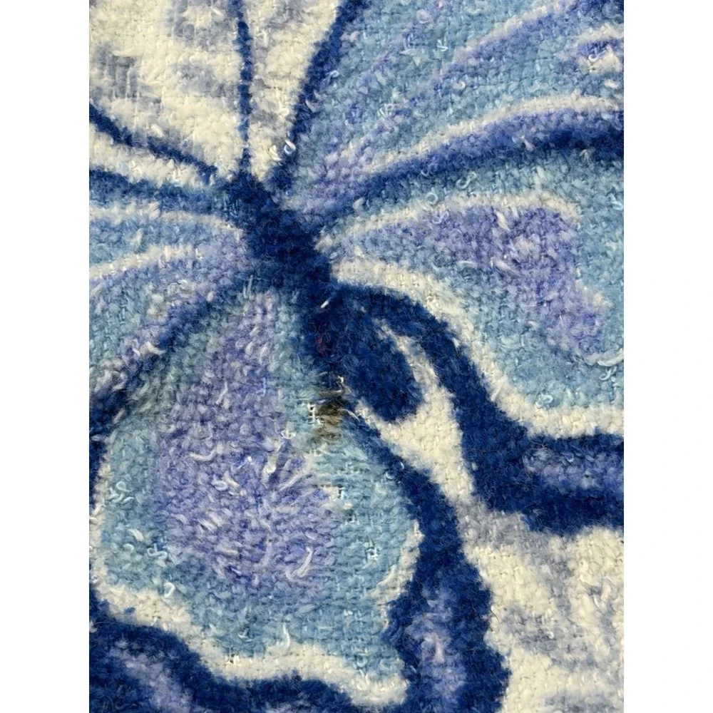Butterfly Bath Towel/Washcloth/Blue/White/Cotton Vtg Retro MCM 70s